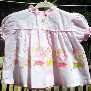 VTG Penney's Baby Girls Pink Cotton Dress Green & Pink Poodle Embroidery 6M Size